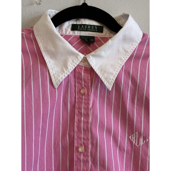 VTG ralph lauren Pink Stripe Pink button down White Cuff Preppy Dress Shirt 1X - Picture 10 of 16